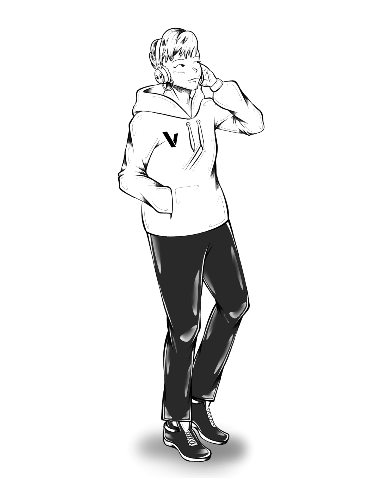 VISIV A Character VISIV A, the quiet side of VISIV, wearing a light hoodie and headphones